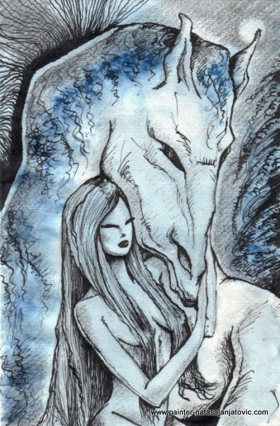 KAD NOĆ UKROTI ZVER/WHEN NIGHT TEAMED THE BEAST, akvarel,tuš i olovka/watercolour,ink and pencil, 26,50x17 cm 