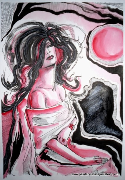 MISTERIOZNA DEVOJKA/MYSTERY GIRL, kombinovana tehnika/combined technique, 32x47,50 cm  