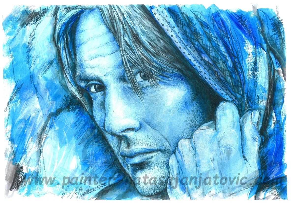 MADS MIKELSEN,PORTRET/MADS MIKKELSEN,PORTRAIT kombinovana tehnika/combined technique, 38,50x27 cm  