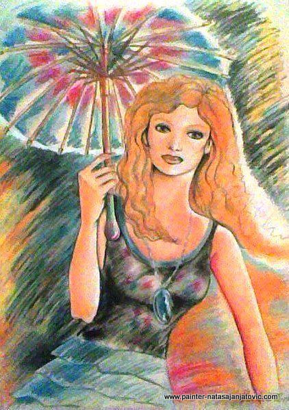 RIĐOKOSA SA SUNCOBRANOM/REDHEAD WITH SUNSHADE, suvi pastel/dry pastel, 50x70 cm  