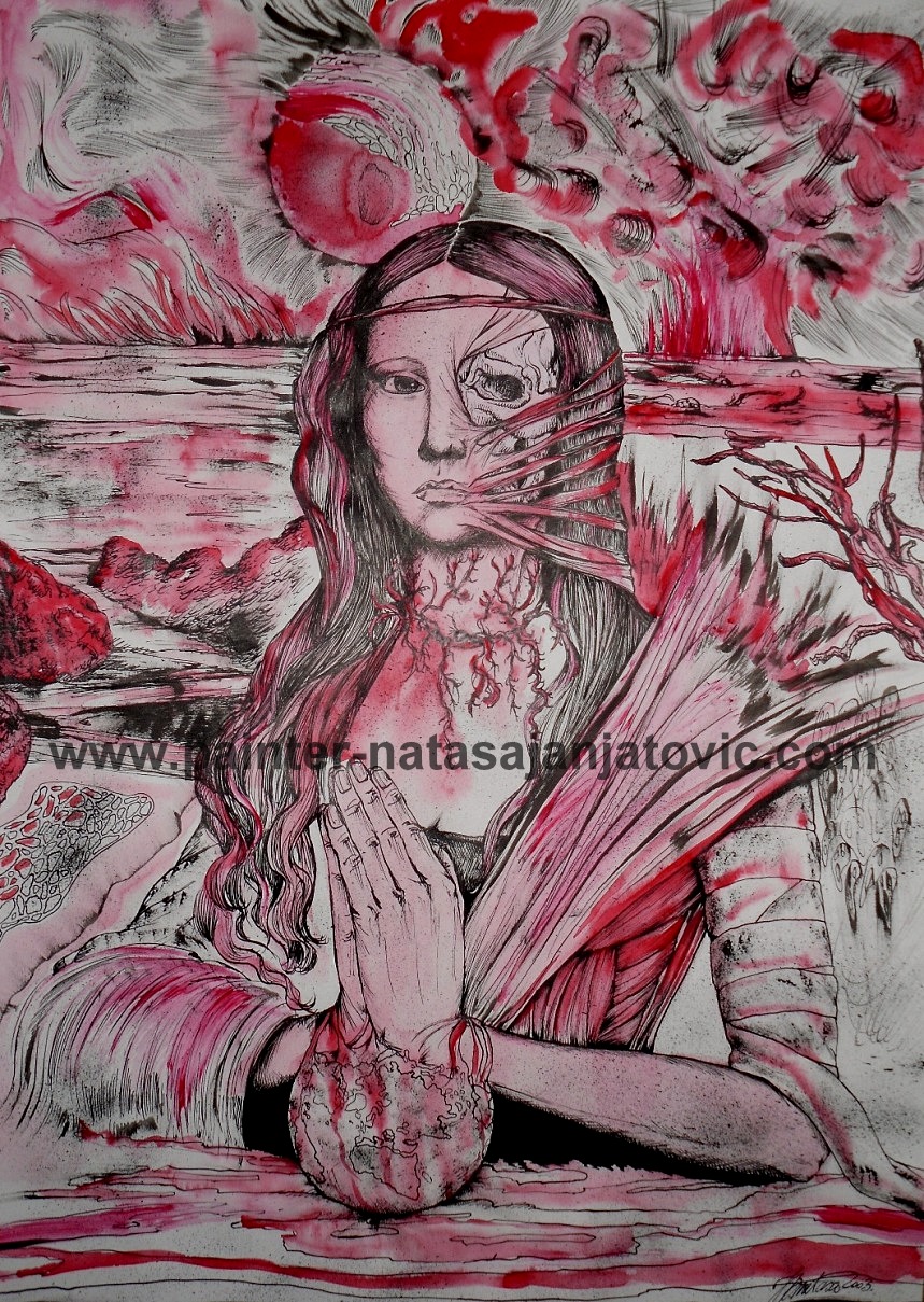 STRAH OD ARMAGEDONA/FEAR FROM ARMAGEDDON, akvarel i tuš/watercolour and ink, 50x70 cm  