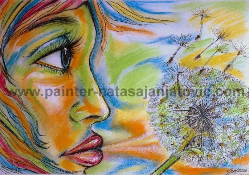 VELIKI MASLAČAK/BIG DANDELION, suvi pastel/dry pastel, 28x40 cm