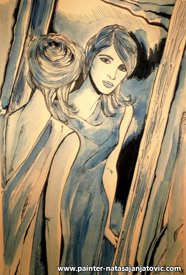 POSLEDNJA PROVERA PRE POLASKA/LAST CHECK BEFORE LEAVING, akvarel i tuš/watercolour and ink, 32x48 cm  