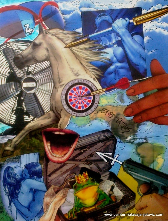 STRELAC/SAGITTARIUS, kolaž i crtež/collage and drawing, 28x37 cm