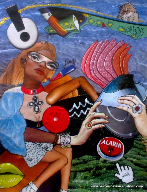 VODOLIJA/AQUARIUS, kolaž i crtež/collage and drawing, 28x37 cm