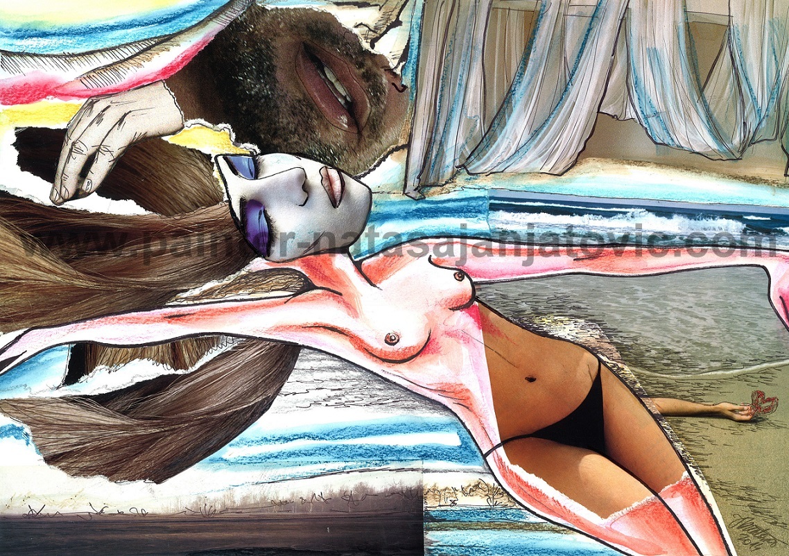ZAPEČAĆENO POLJUPCEM/SEALED WITH THE KISS, kolaž i crtež/collage and drawing, 28,50x40 cm 