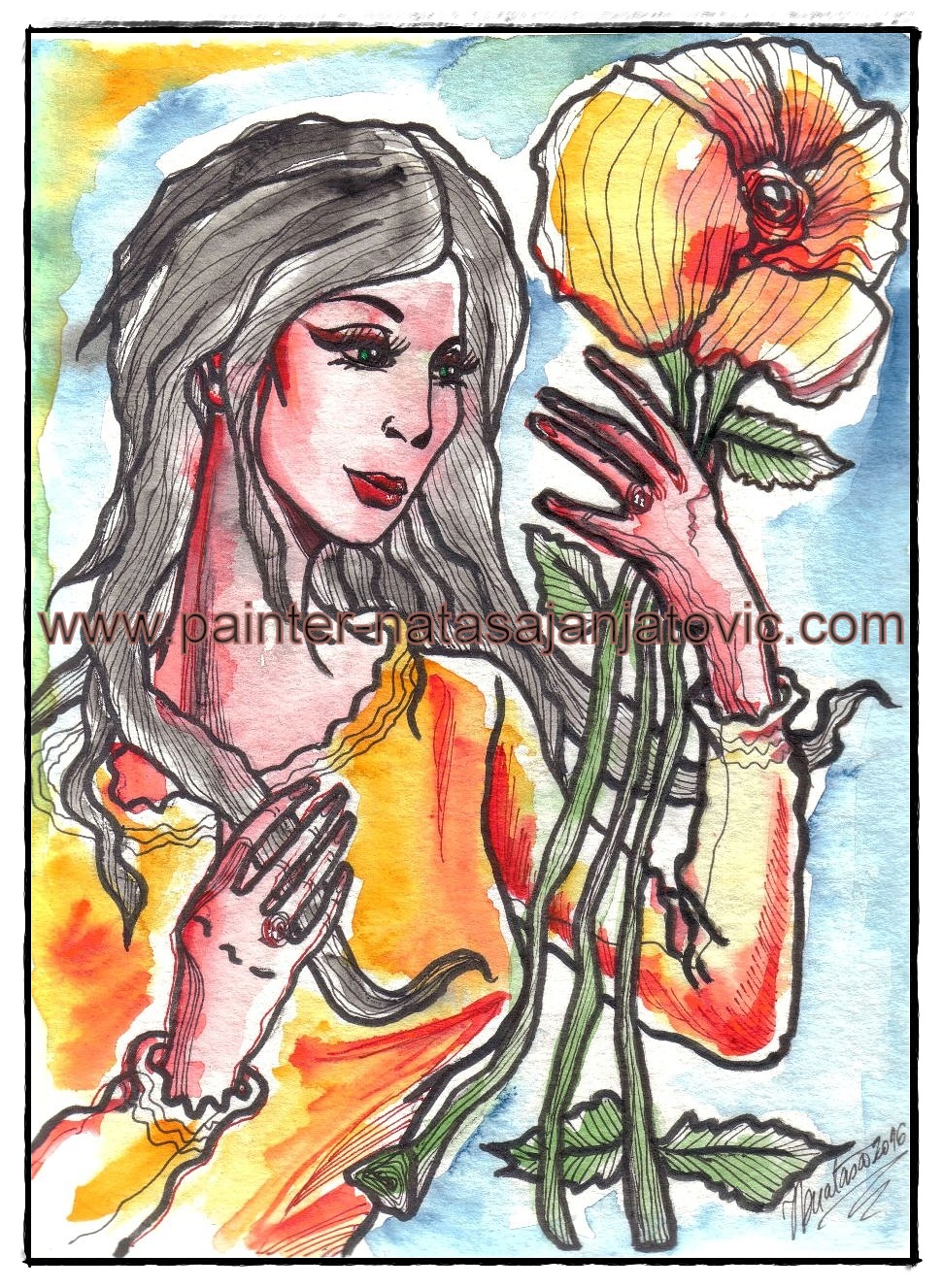 ZANESENA/ECSTATIC, akvarel i crni flomasteri/watercolour and black felt pens, 21,50x28,50 cm