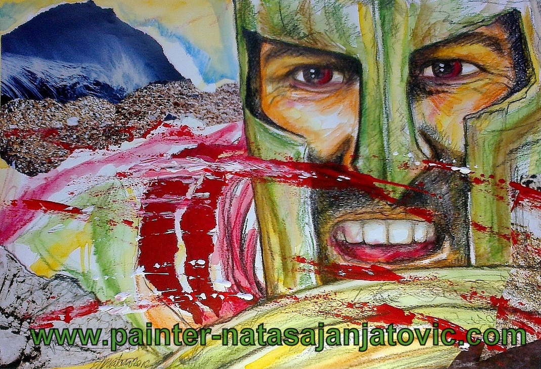 NAPAD/ATTACK, crtež i kolaž/drawing and collage, 26x38 cm