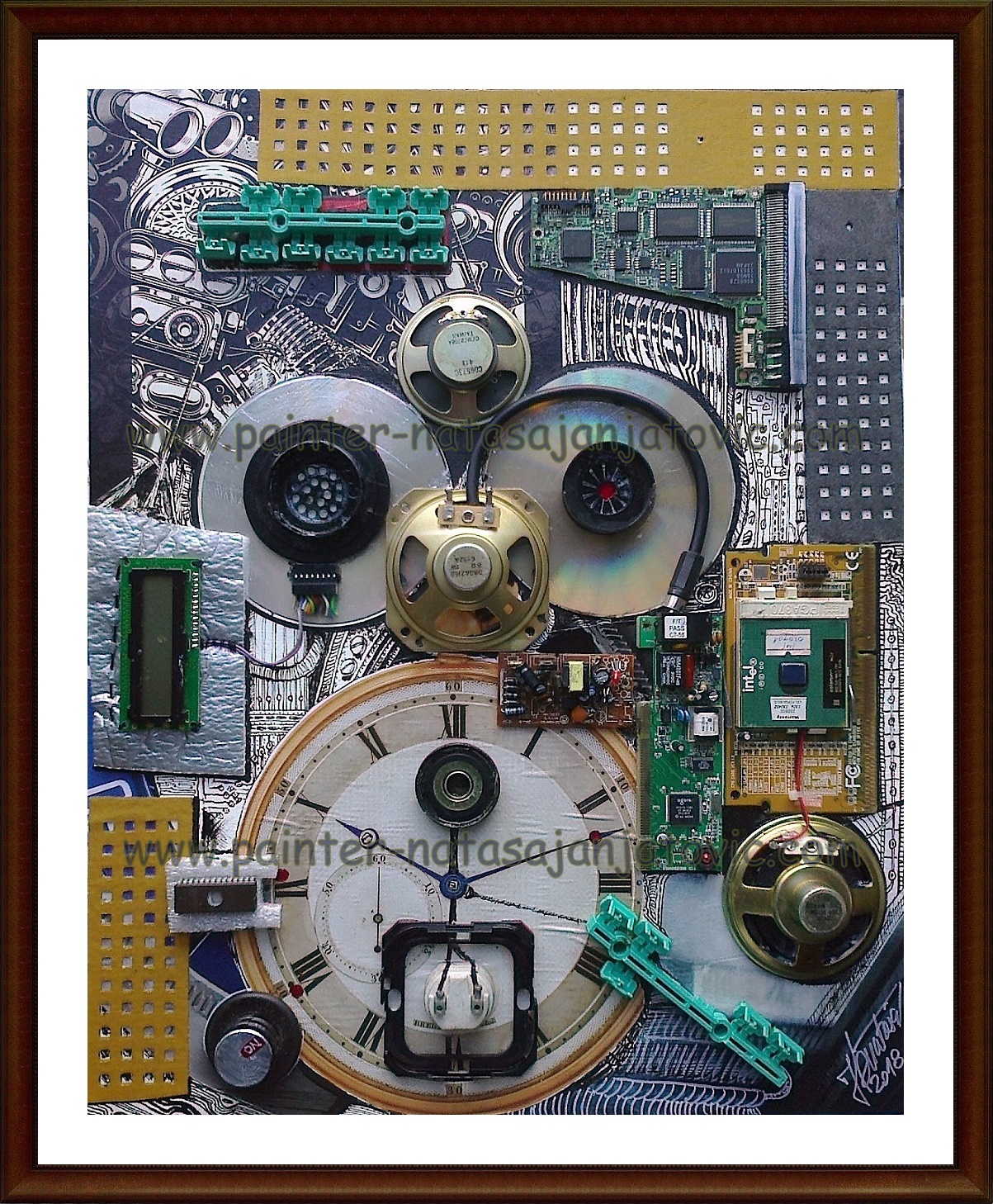 VREMENSKA MAŠINA/TIME MACHINE, kolaž i crtež na panel platnu/collage and drawing on canvas panel, 40x50 cm