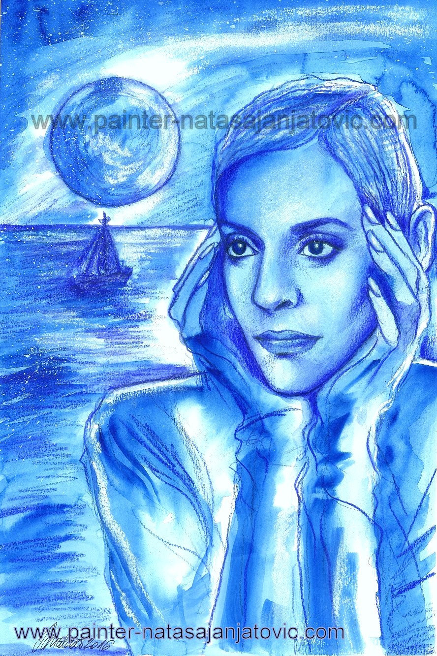 MARIZA,KRALJICA FADA/MARIZA,QUEEN OF FADO, kombinovana tehnika/combined technique, 38x22,50 cm