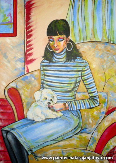 AUTOPORTRET SA PSOM/SELF-PORTRAIT WITH A DOG, akrilik na platnu/acrylic on canvas, 50x70 cm) 