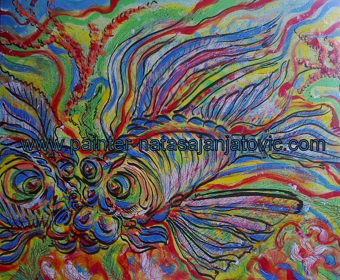 DUBOKO DOLE/DEEP DOWN, akrilik i crveni tuš na platnu/acrylic and red ink on canvas, 50x60 cm