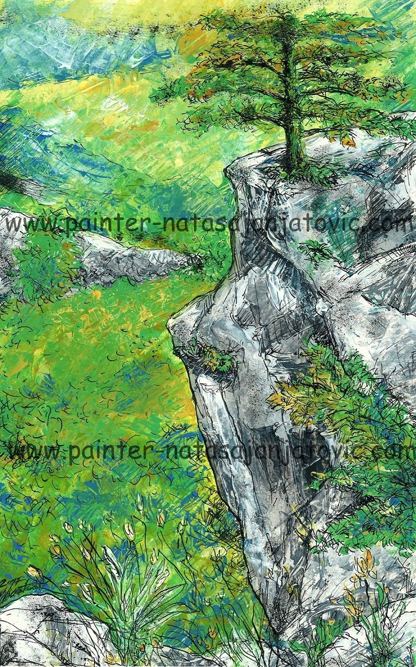 DORIANOVA STENA/DORIAN'S ROCK, akrilik i crni tuš na papiru/acrylic and black ink on paper, 25,50x41 cm