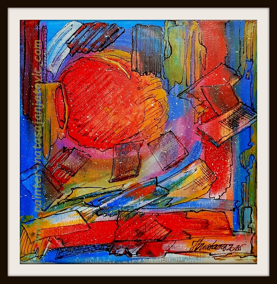 APSTRAKTNA IGRA 2/ABSTRACT GAME 2, akrilik i crni tuš na platnu/acrylic and black ink on canvas, 20x20 cm 