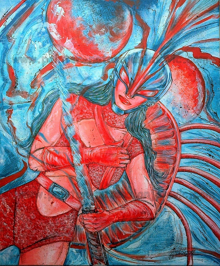 VREME ZA AKCIJU/TIME FOR ACTION, akrilik i crni tuš na platnu/acrylic and black ink on canvas, 50x60 cm 