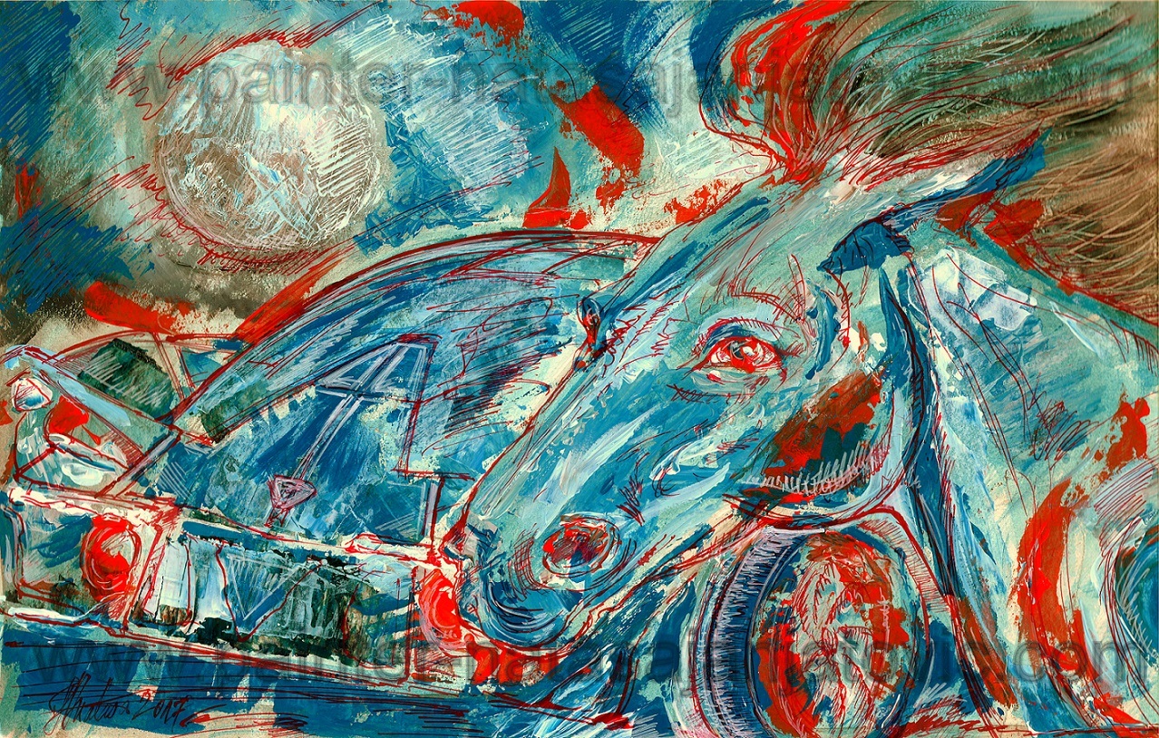KONJSKA SNAGA/HORSEPOWER, akrilik i crveni tuš na specijalnom papiru/acrylic and red ink on special paper, 42x26,50 cm 
