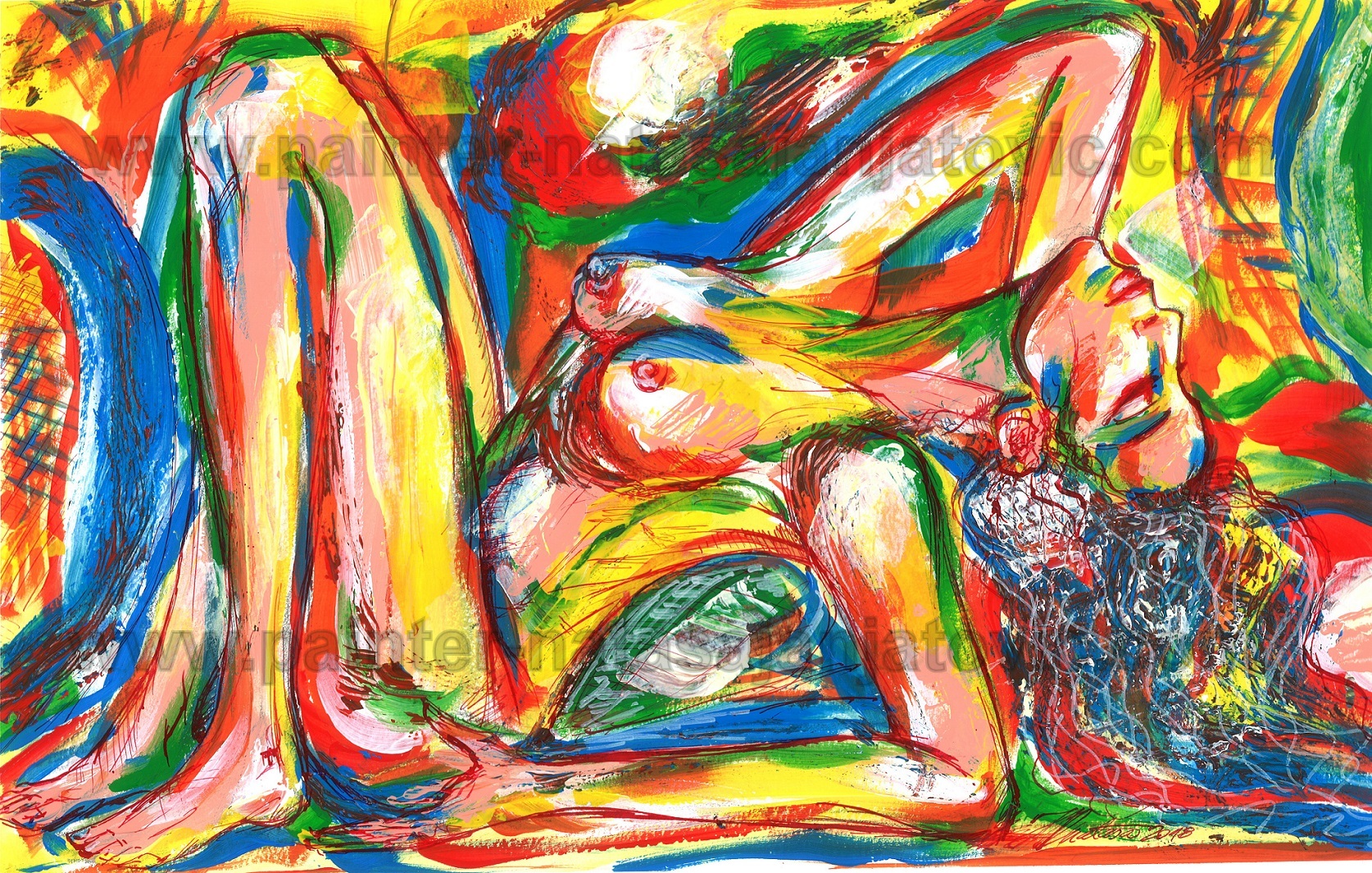 DINAMIČNI AKT 2/DYNAMIC NUDE 2, akrilik i crveni tuš na specijalnom papiru/acrylic and red ink on special paper, 42x26,50 cm 