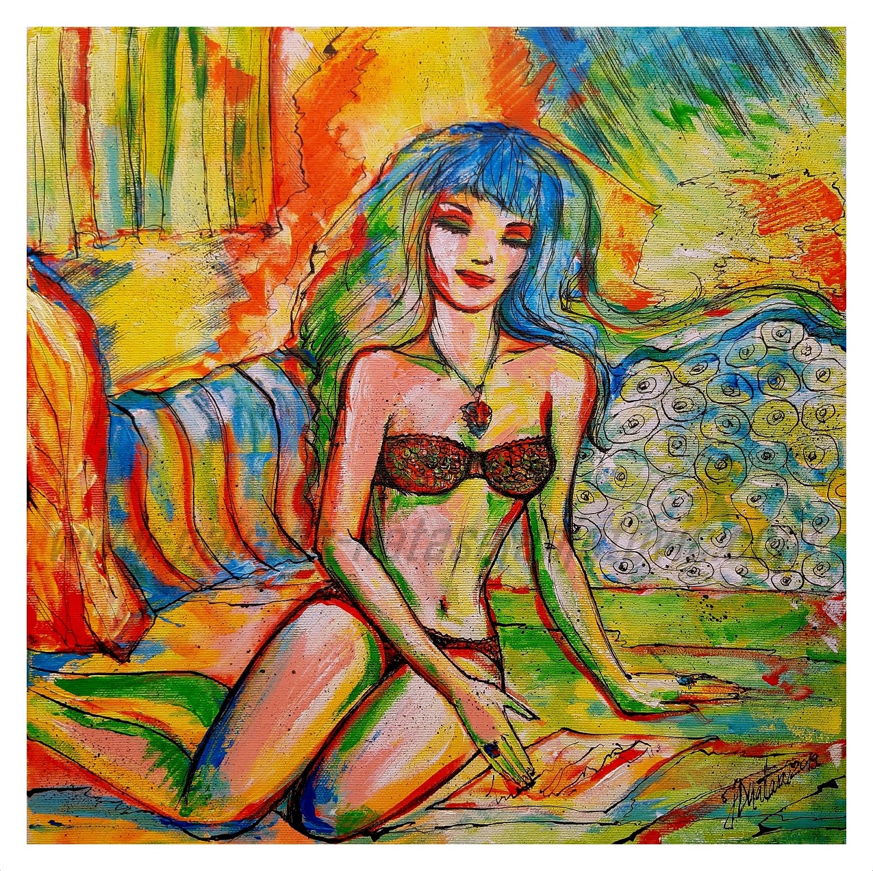 NJEGOVO PISMO/HIS LETTER, akrilik i crni tuš na platnu/acrylic and black ink on canvas, 40x40 cm