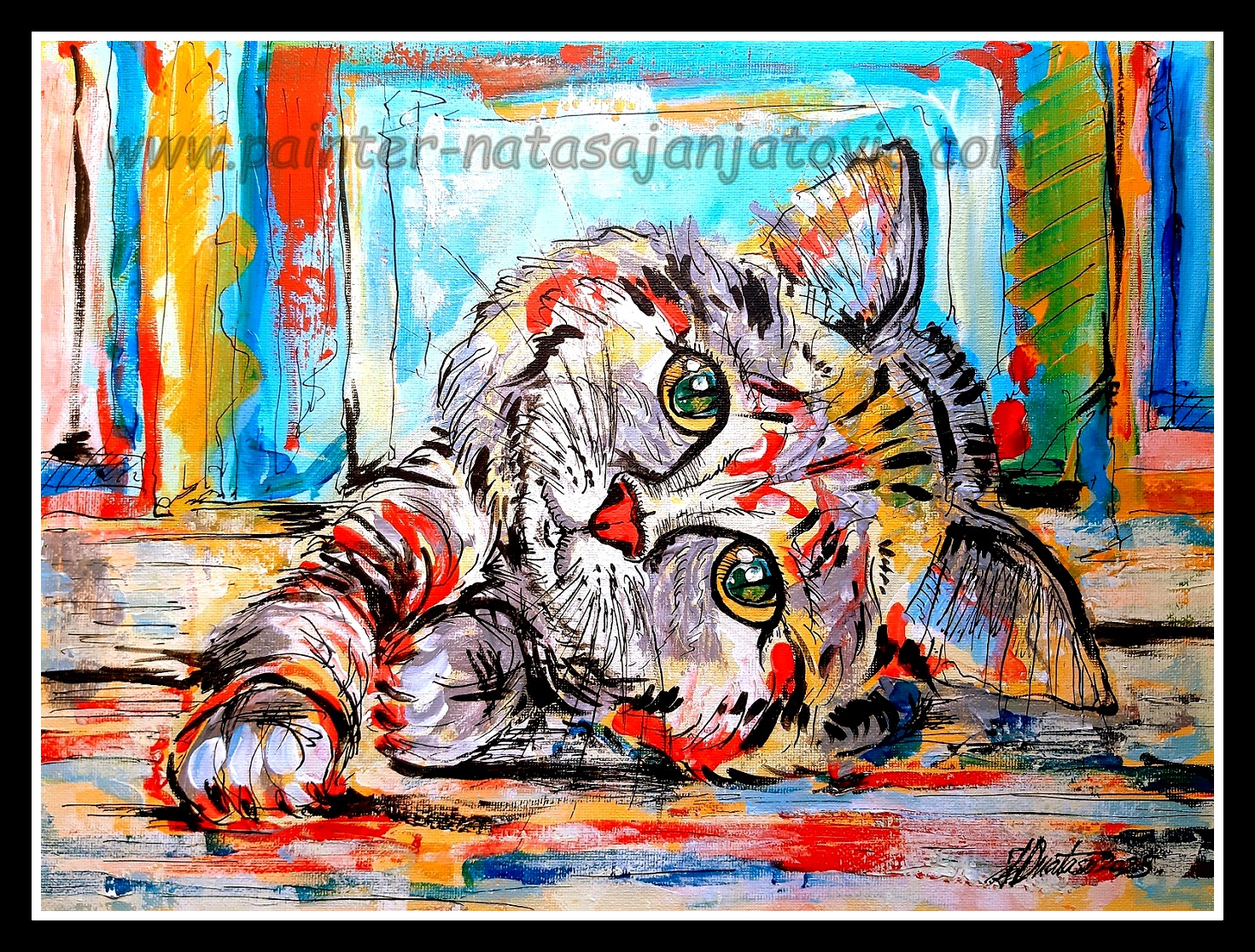 LENČARENJE/LAZING AROUND, akrilik i crni tuš na platnu/acrylic and black ink on canvas, 30x40 cm 