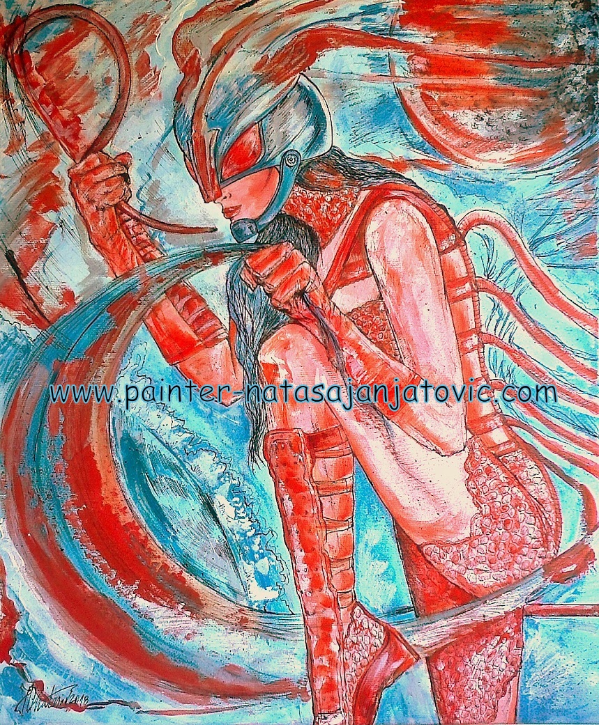 BARBARELA SPARTANKA/SPARTAN BARBARELLA, akrilik i crni tuš na platnu/acrylic and black ink on canvas, 50x60 cm 