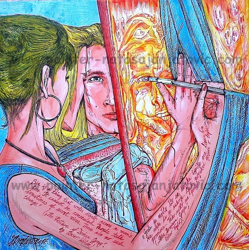 SLIKA/NJE/ DORIJANA GREJA-PAINT/ING/ OF DORIAN GRAY, akrilik i tuš na platnu/acrylic and ink on canvas, 40x40 cm 