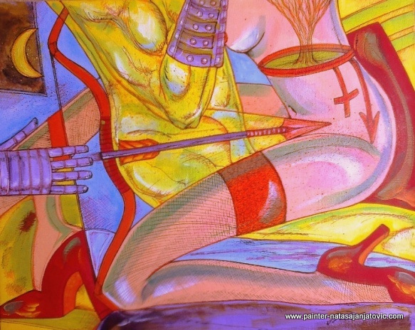 POVRATAK RATNIKA 2/RETURN OF THE WARRIOR 2, akrilik i tuš na panel-platnu/acrylic and ink on canvas panel, 40x50 cm 