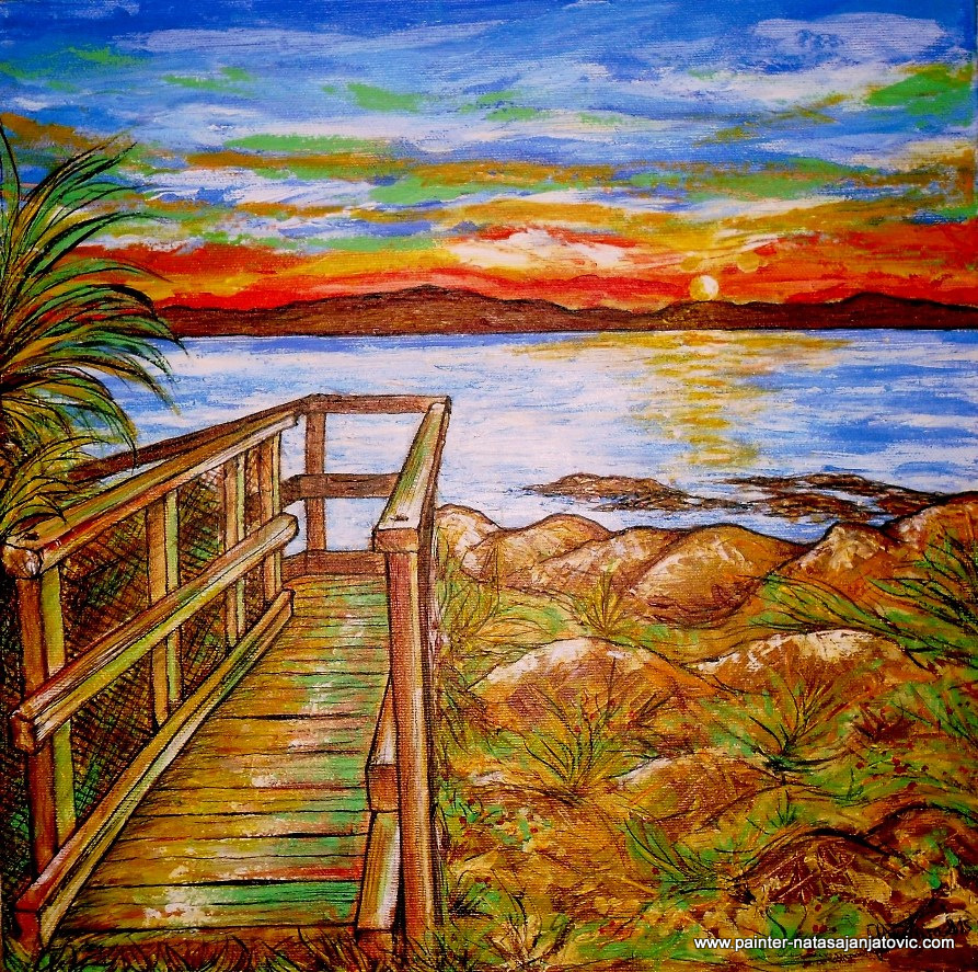 STAZA KA JEZERU/PATHWAY TO THE LAKE, akrilik na platnu/acrylic on canvas, 40x40 cm  